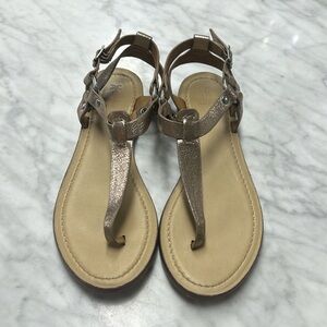 Frye Metallic Leather T-Strap Rachel O Ring Sandal Size
